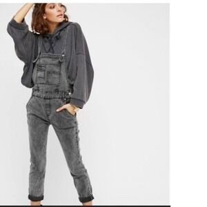 Free People Denim Overalls Cropped Straight Leg 28